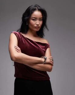Mango Velvet Off Shoulder Top In Dark Red For Women Brown -Mango Sales 207287838 1 brown 1