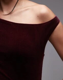 Mango Velvet Off Shoulder Top In Dark Red For Women Brown -Mango Sales 207287838 3