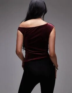 Mango Velvet Off Shoulder Top In Dark Red For Women Brown -Mango Sales 207287838 4