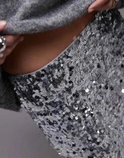 Mango Mixed Sequin Midi Skirt In Silver For Women -Mango Sales 207287845 2