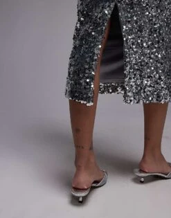 Mango Mixed Sequin Midi Skirt In Silver For Women -Mango Sales 207287845 5