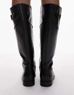 Mango Leather Knee Length Boots With Buckle In Black For Women -Mango Sales 207287878 3
