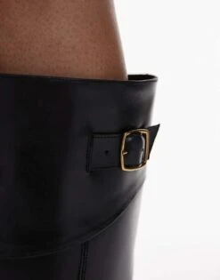 Mango Leather Knee Length Boots With Buckle In Black For Women -Mango Sales 207287878 4