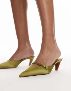 Mango Satin Heel With Cross Front In Green For Women