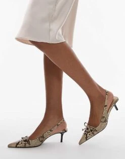 Mango Sling Back Bow Snake Print Heel In Grey For Women -Mango Sales 207287935 1 grey 1