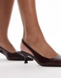 Mango Sling Back Croc Heel In Burgundy For Women Dark Red -Mango Sales 207287955 3