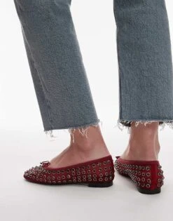 Mango Studded Bow Front Ballet Pump In Red For Women -Mango Sales 207288004 3