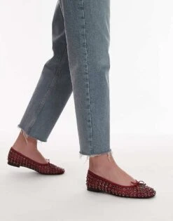 Mango Studded Bow Front Ballet Pump In Red For Women -Mango Sales 207288004 4