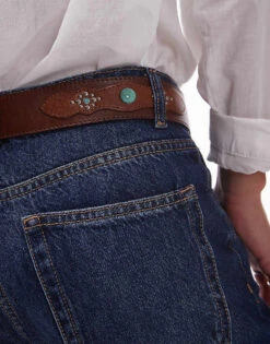 Mango Blue And Silver Mixed Stud Leather Belt In Brown For Women -Mango Sales 207288028 3