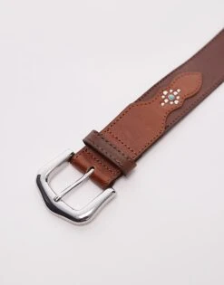 Mango Blue And Silver Mixed Stud Leather Belt In Brown For Women -Mango Sales 207288028 4