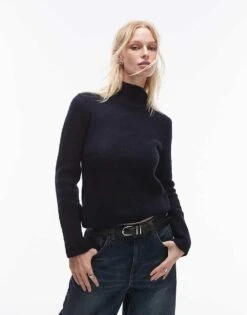 Mango Knitted High Neck Jumper In Navy For Women -Mango Sales 207295980 1 navy 1