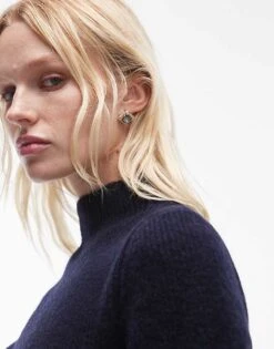 Mango Knitted High Neck Jumper In Navy For Women -Mango Sales 207295980 3