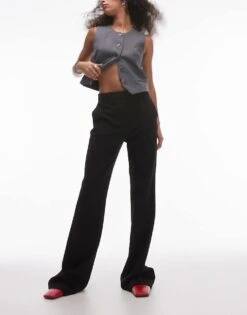 Mango Wide Leg Flare Trousers In Black For Women