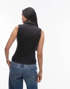 Mango Zip Down Pinstripe Waistcoat In Navy For Women -Mango Sales 207323255 3