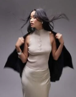 Mango Button Detail Ribbed Top In Beige For Women -Mango Sales 207324130 1 beige 1