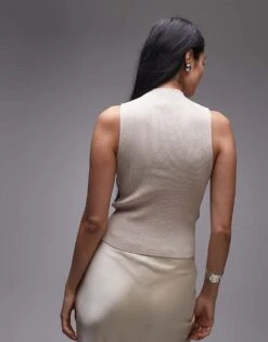 Mango Button Detail Ribbed Top In Beige For Women -Mango Sales 207324130 3