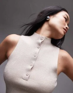 Mango Button Detail Ribbed Top In Beige For Women -Mango Sales 207324130 4