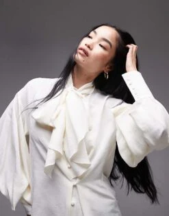 Mango Tie Neck Woven Blouse In White For Women