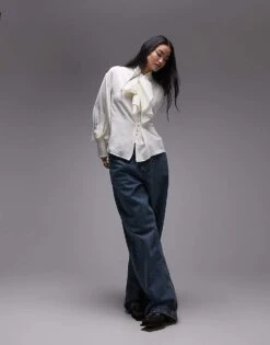 Mango Tie Neck Woven Blouse In White For Women -Mango Sales 207330050 3