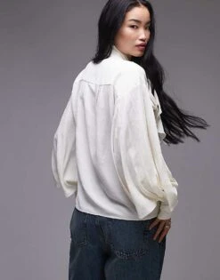 Mango Tie Neck Woven Blouse In White For Women -Mango Sales 207330050 4