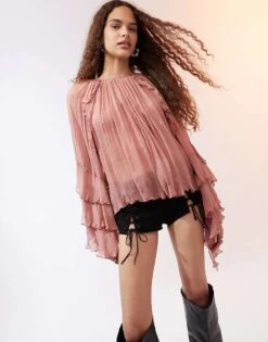 Mango Ruffle And Pleat Front Blouse In Dusty Pink For Women -Mango Sales 207330051 1 dustypink 1