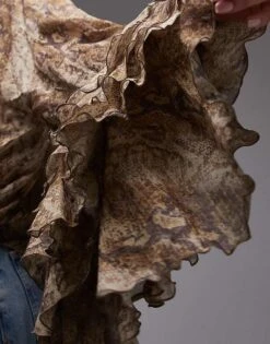 Mango Snake Print Ruffle Sleeve Blouse In Brown For Women -Mango Sales 207330060 4