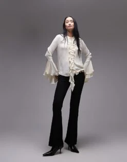 Mango Ruffle Front Elegant Blouse In White For Women -Mango Sales 207330061 3