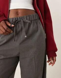 Mango Tie Waist Straight Leg Trouser In Grey For Women -Mango Sales 207386096 5