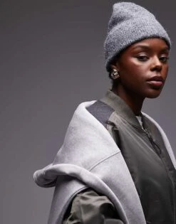 Mango Wool Mix Beanie In Grey For Women