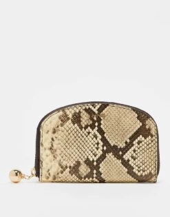 Mango Card Holder Purse In Snake Print For Women Grey