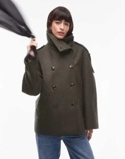 Mango Oversized Collar Wool Coat In Dark Green For Women -Mango Sales 207408694 1 darkgreen 1