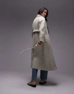 Mango Tie Waist Wool Coat In Light Green For Women -Mango Sales 207408720 3