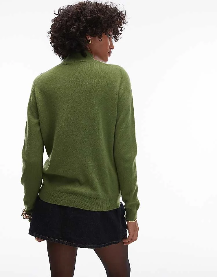 Mango High Neck Cashmere Jumper In Olive Green For Women 2 Mango High Neck Cashmere Jumper In Olive Green For Women - Image 2