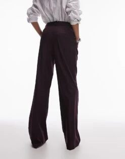 Mango Thin Pintripe Longline Trousers In Dark Red For Women -Mango Sales 207409018 3