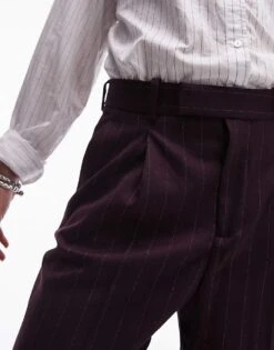 Mango Thin Pintripe Longline Trousers In Dark Red For Women -Mango Sales 207409018 4