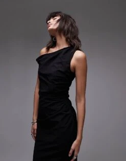 Mango Twist Bardot Midi Dress In Black For Women