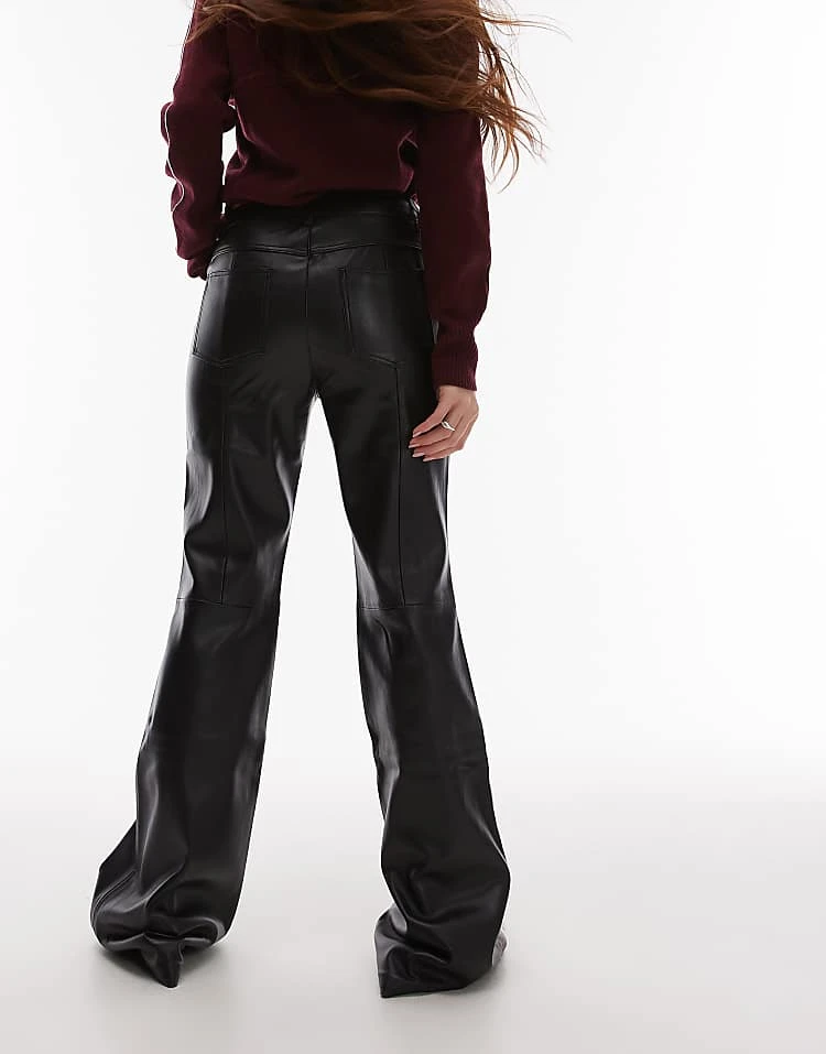 Mango Flare Leg Leather Look Trouser In Dark Red For Women 2 Mango Flare Leg Leather Look Trouser In Dark Red For Women - Image 2