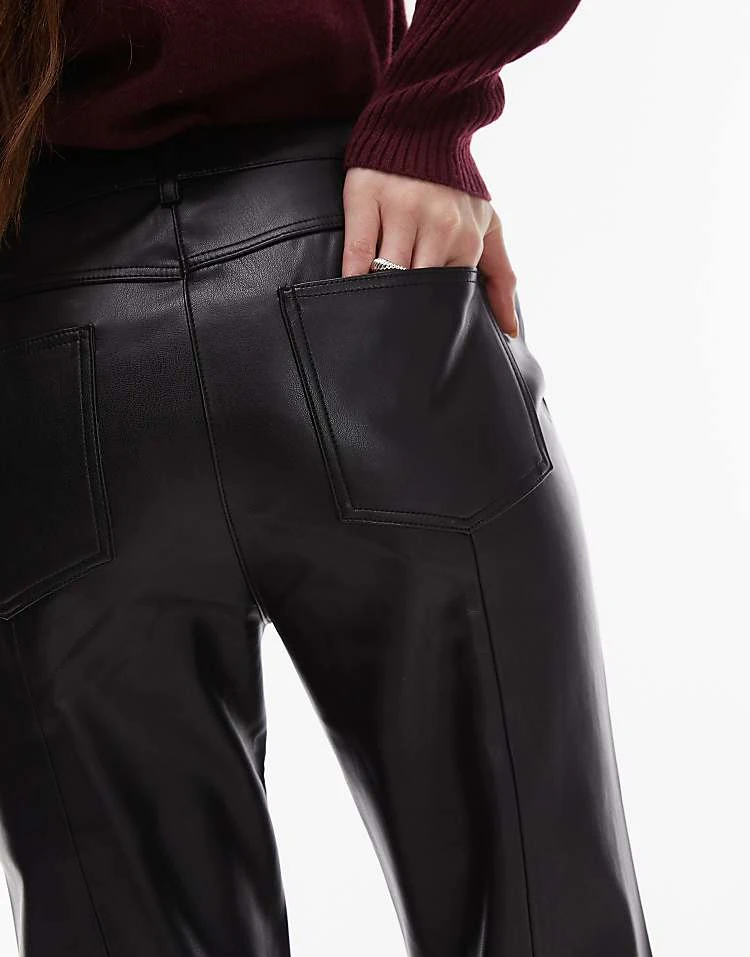 Mango Flare Leg Leather Look Trouser In Dark Red For Women 3 Mango Flare Leg Leather Look Trouser In Dark Red For Women - Image 3