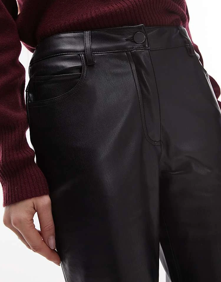 Mango Flare Leg Leather Look Trouser In Dark Red For Women 5 Mango Flare Leg Leather Look Trouser In Dark Red For Women - Image 5