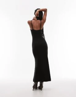 Mango Open Back High Neck Knitted Maxi Dress In Black For Women -Mango Sales 207409346 4