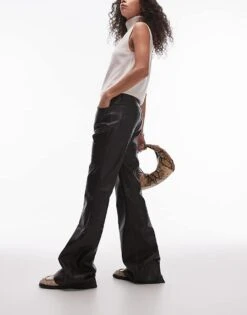 Mango Flare Leg Leather Look Trouser In Black For Women -Mango Sales 207409353 1 black 1