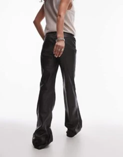 Mango Flare Leg Leather Look Trouser In Black For Women -Mango Sales 207409353 3