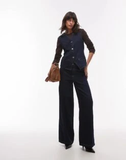 Mango Denim Waistcoat And Denim Jeans Co-ord In Dark Blue