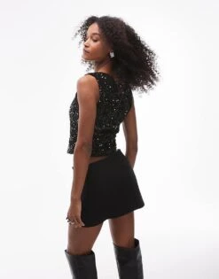 Mango Square Neck Sequin Top In Black For Women -Mango Sales 207500923 4