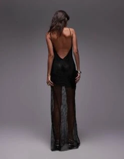 Mango Diamante Net Overlay Maxi Dress In Black For Women