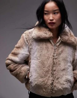Mango Oversized Collar Fur Jacket In Beige For Women