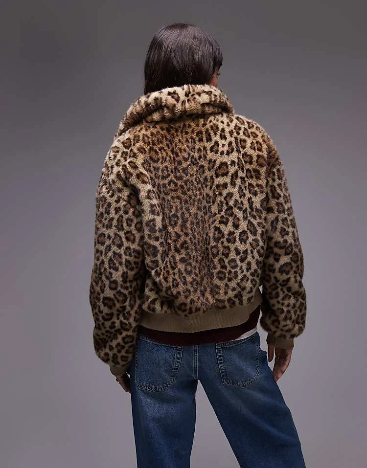 Mango Zip Up Leopard Print Fur Jacket In Brown For Women 3 Mango Zip Up Leopard Print Fur Jacket In Brown For Women - Image 3