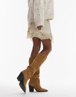 Mango Knee Length Suede Boots In Brown For Women -Mango Sales 207570740 3