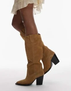 Mango Knee Length Suede Boots In Brown For Women -Mango Sales 207570740 4