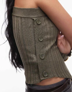 Mango Button Side One Shoulder Jumper In Khaki For Women Light Green -Mango Sales 207570741 3
